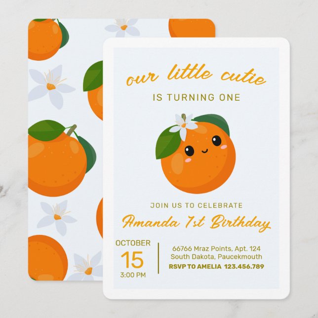 Pequeña Naranja Cutie Citrus Invitación de cumplea (Anverso / Reverso)