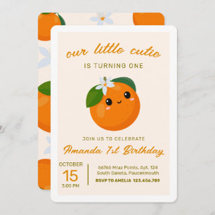 Pequeña Naranja Cutie Citrus Invitación de cumplea