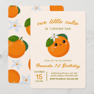 Pequeña Naranja Cutie Citrus Invitación de cumplea