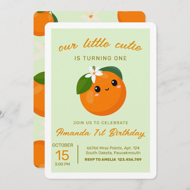 Pequeña Naranja Cutie Citrus Invitación de cumplea (Anverso / Reverso)