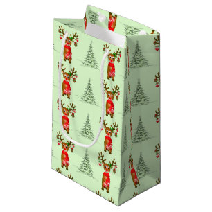 Pequeña Navidades Bolsa De Regalo De Renos Y Pinos