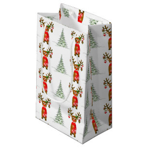 Pequeña Navidades Bolsa De Regalo De Renos Y Pinos