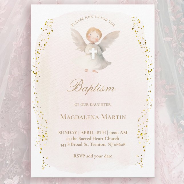 pequeña niña ángel bebé | Invitación de Bautizo (Subido por el creador)