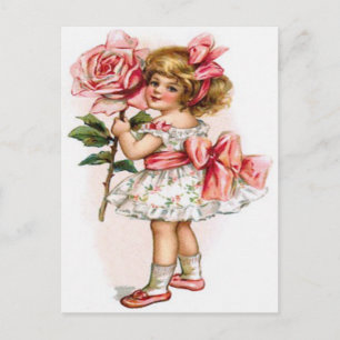Pequeña niña con vestido floral Rosa tarjeta del d