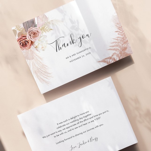 Pequeña Pampas Grass Terracotta Boda Gracias Tarjeta (Pampas Grass Script Wedding Thank You Card)