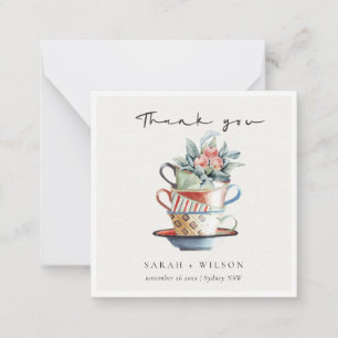 Pequeña Pastel Elegante Cups apiladas Floral Tarjeta de ag