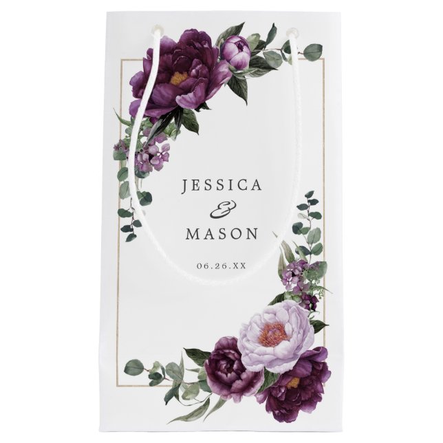 Pequeña Plum Peonies Floral Hotel Boda Bolsa de Regalo (Anverso)