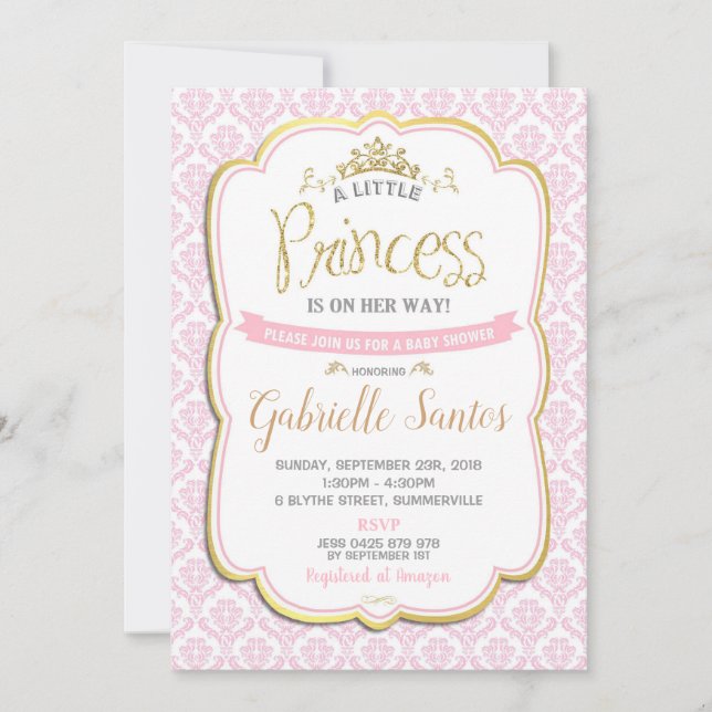 Pequeña Princesa Baby Shower Invitación Chica Rosa (Anverso)