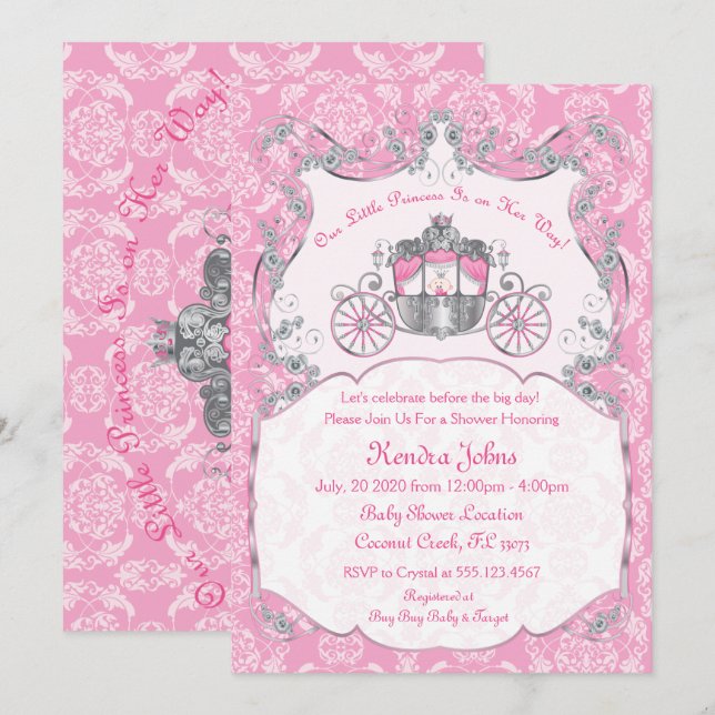Pequeña Princesa, Bebé Rosa Invitaciones A La Duch (Anverso / Reverso)