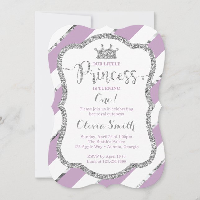 Pequeña Princesa Invitación al cumpleaños Plata mo (Anverso)