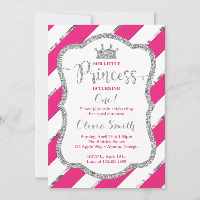 Pequeña Princesa Invitación al cumpleaños Plata ro (Anverso)