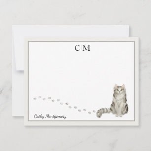 Pequeña Ragamuffin Cat Gray Border Monograma Tarjeta de no