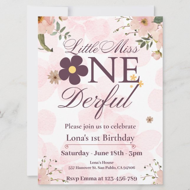 pequeña señorita onemaravilloso 1ª invitación de c (Anverso)