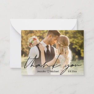 Pequeña simple tarjeta de agradecimiento de foto de boda m