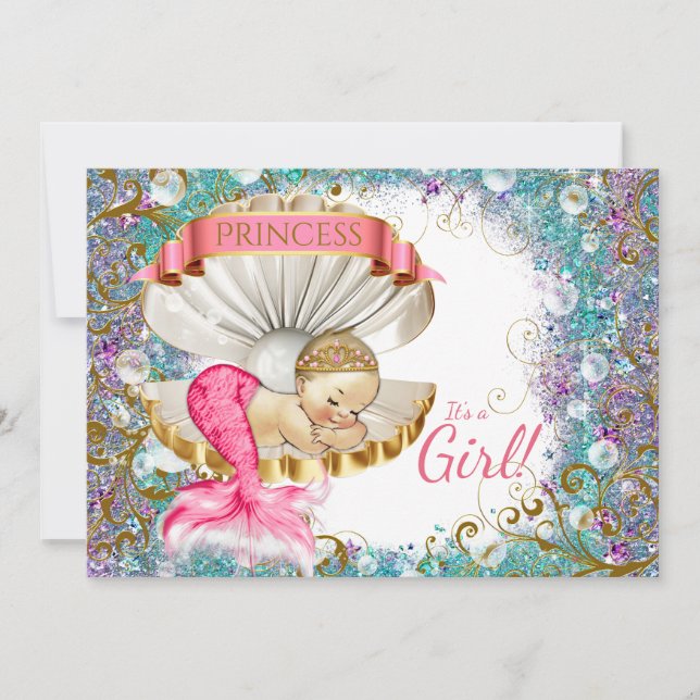 Pequeña Sirena Adorable Invitaciones A Ducha De Be (Anverso)