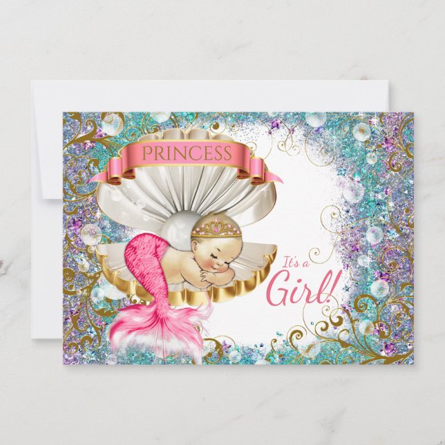 Pequeña Sirena Adorable Invitaciones A Ducha De Be (Anverso)