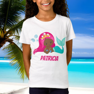 Pequeña sirena afroamericana agregar camiseta de n