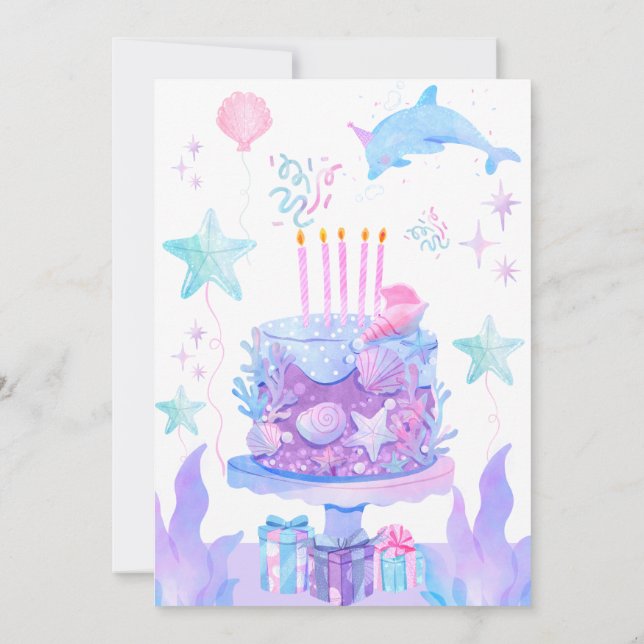 pequeña sirena bajo el mar Invitación de cumpleaño (Reverso)