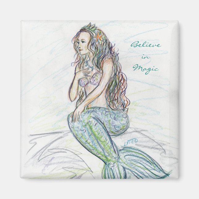 Pequeña sirena en imanes refrigeradores de Persona (Frente)