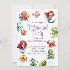 Pequeña sirena Fiesta de invitaciones al cumpleaño