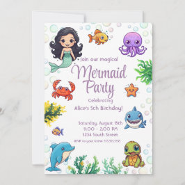Pequeña sirena mágica Fiesta de invitación al cump