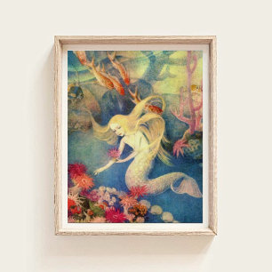 Pequeña sirena vintage bajo el arte de la guarderí