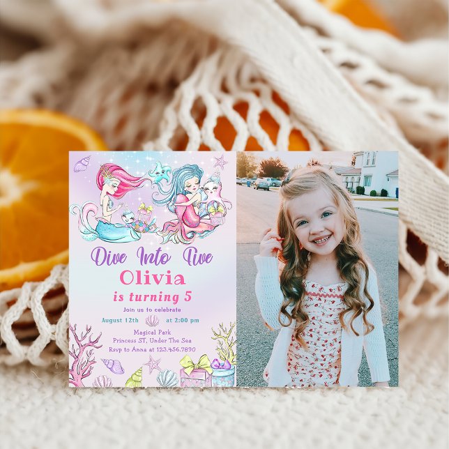 Pequeña Sirenita 5 cumpleaños - Invitación a la fo (Subido por el creador)