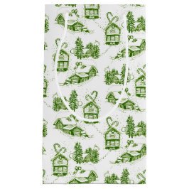 Pequeña Snowley Navidades Toile | Bolsa verde de regalo pe
