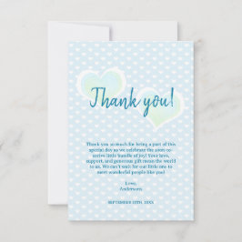 Pequeña tarjeta azul Baby Shower de agradecimiento
