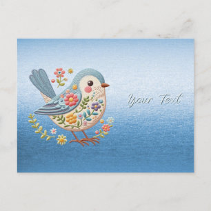 Pequeña tarjeta azul de Bird Floral Embroidery