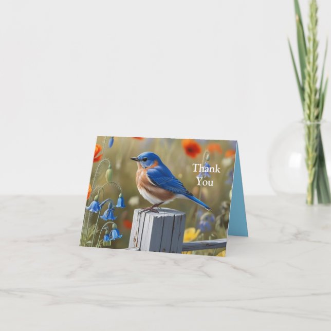 Pequeña tarjeta azul plegada de agradecimiento (Anverso)