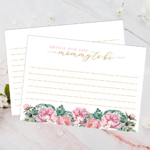 Pequeña Tarjeta Baby Shower de consejo floral rosa y dorad