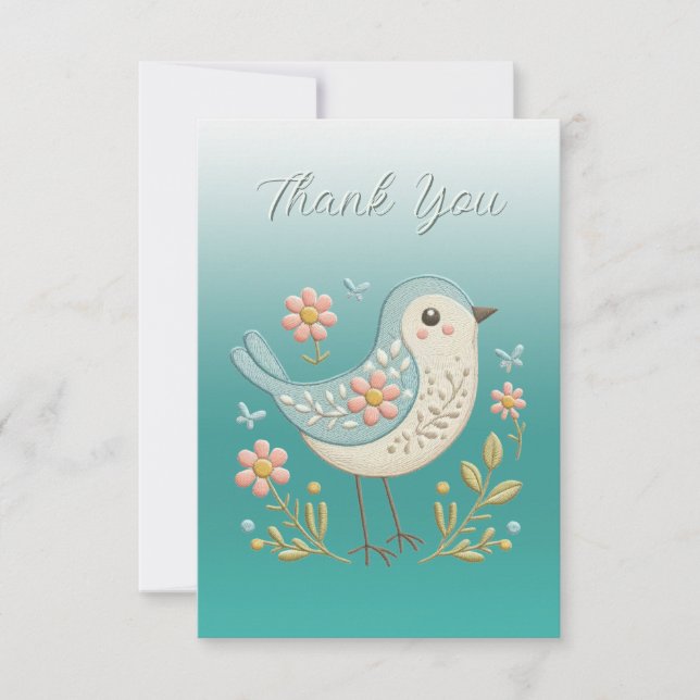 Pequeña tarjeta Bird Floral Embroidery Green Graci (Anverso)