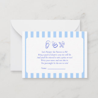 Pequeña Tarjeta Blue Baby Shower Diaper Raffle Game Place