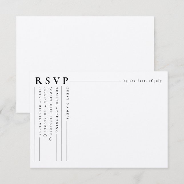 Pequeña Tarjeta Boda RSVP Minimalista blanca clásica moder (Anverso / Reverso)