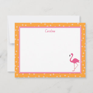 Pequeña Tarjeta con lunares de flamenco rosa tropical y na