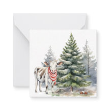 Tarjeta con ternero adorable que lleva una bufanda