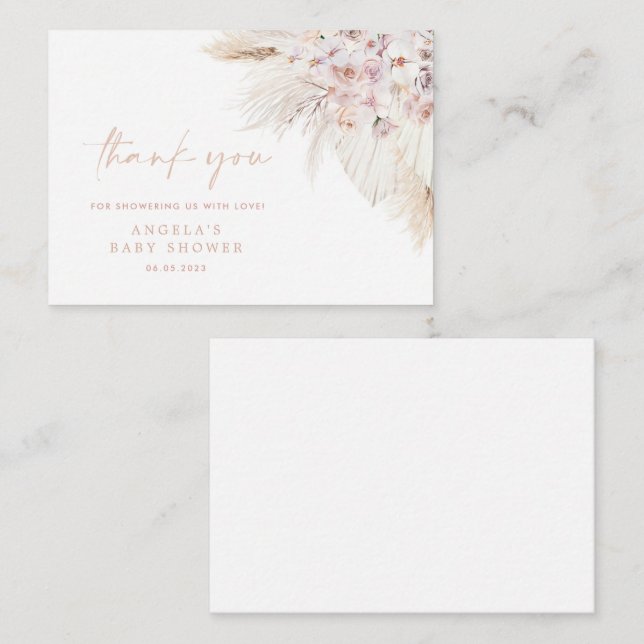 Pequeña Tarjeta de agradecimiento a Baby Shower, Chica de  (Anverso / Reverso)