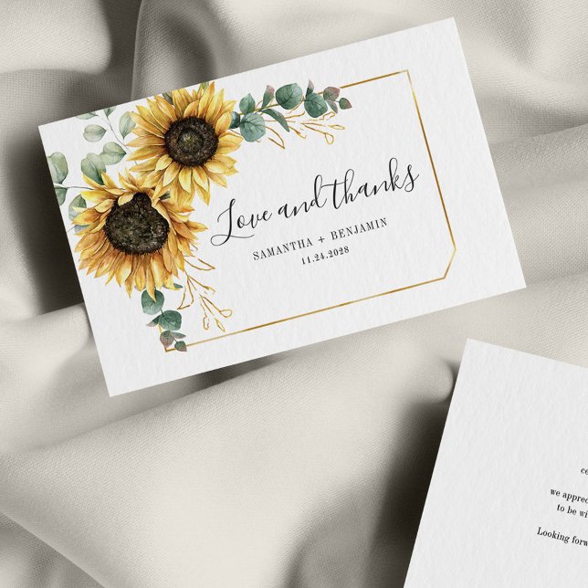 Pequeña Tarjeta de agradecimiento a Boda floral de girasol (Floral Sunflower Eucalyptus Wedding Thank You Notecard)