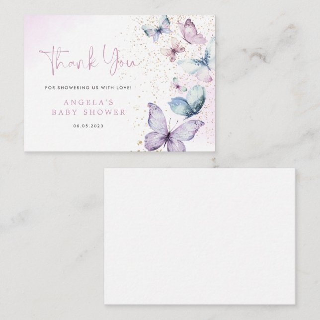 Pequeña Tarjeta de agradecimiento a Chica de mariposa mora (Anverso / Reverso)
