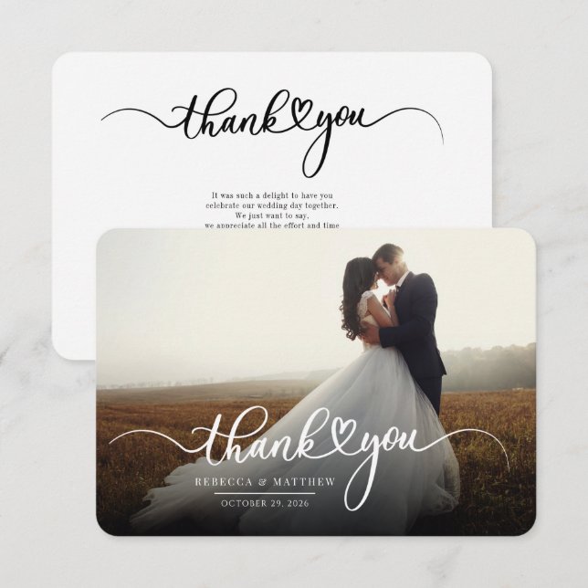 Pequeña Tarjeta de agradecimiento a mano para Bodas de pre (Anverso / Reverso)