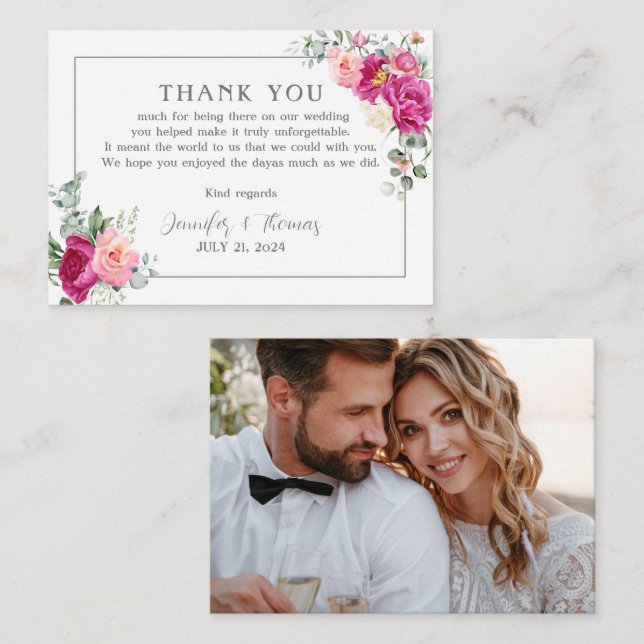 Pequeña Tarjeta de agradecimiento a Peony y Rosa Greenery (Anverso / Reverso)