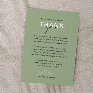 Pequeña Tarjeta de agradecimiento al Boda Minimalista Sage