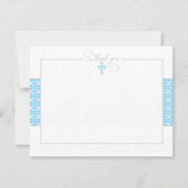 Pequeña Tarjeta de agradecimiento azul plana para bautizo (Anverso)