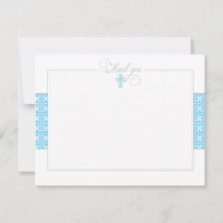 Pequeña Tarjeta de agradecimiento azul plana para bautizo