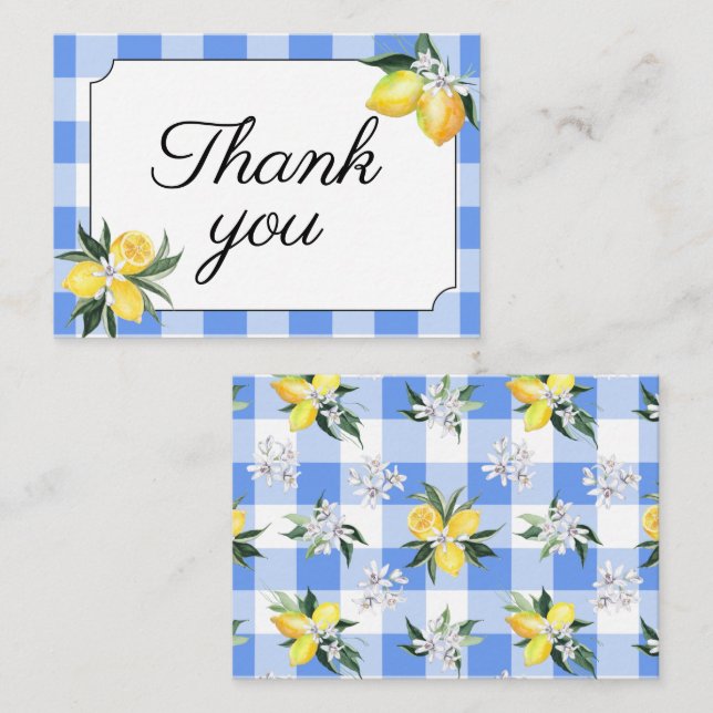 Pequeña Tarjeta de agradecimiento de cuadros azules y limó (Anverso / Reverso)