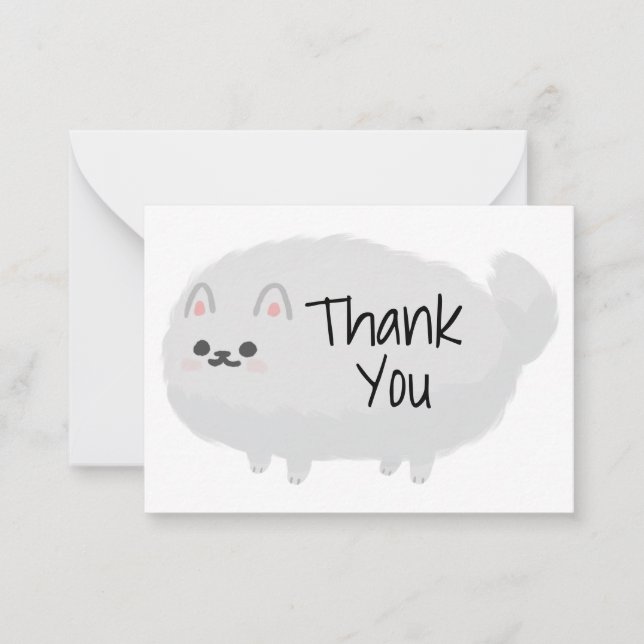 Pequeña Tarjeta de agradecimiento de Cute Fluffy Dog (Anverso)