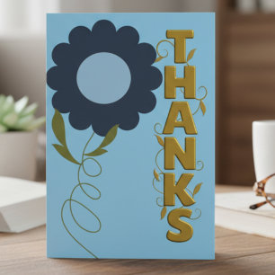 Pequeña Tarjeta de agradecimiento de flores doradas y azul