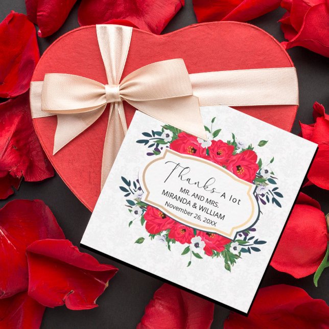 Pequeña Tarjeta de agradecimiento de flores rojas simples (#valentine #valentin`sday #love #redflowers #redfloral #deepred #motherday #mom #mother #watercolor)