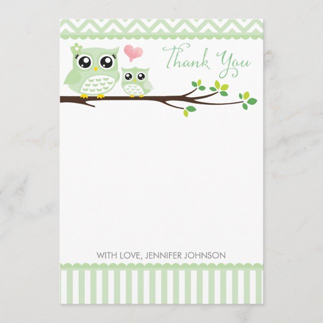 Pequeña Tarjeta de agradecimiento de Owl Baby Shower | Che (Anverso)